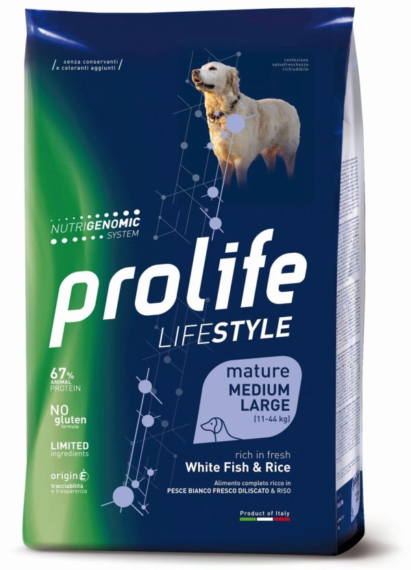 PROLIFE DOG LIFESTYLE MATURE WHITE FISH&RICE MEDIUM/LARGE 12 KG