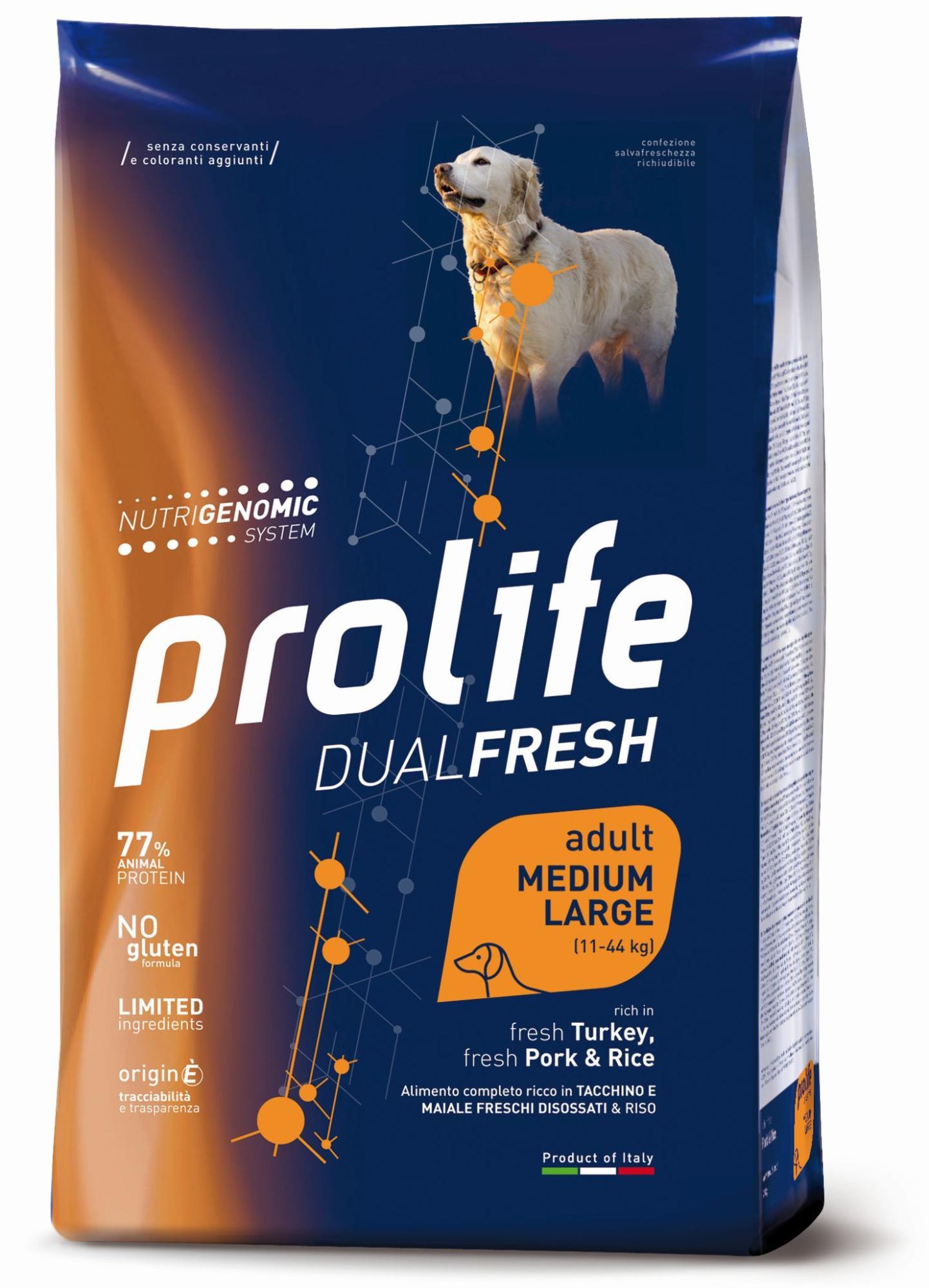PROLIFE DOG DUAL FRESH ADULT TURKEY/PORK&RICE MEDIUM/LARGE 12KG