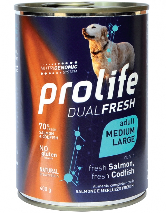 PROLIFE DOG DUAL FRESH ADULT SALMON&CODFISH MEDIUM/LARGE 400g