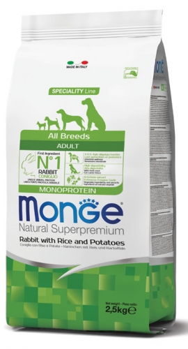 MONGE ALL BREEDS DOG ADULT CONIGLIO, RISO E PATATE 2,5KG