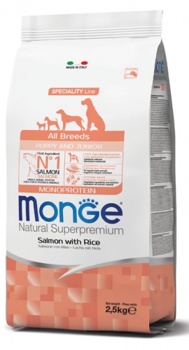 MONGE ALL BREEDS DOG PUPPY SALMONE E RISO 800GR