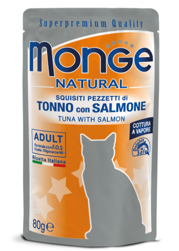 MONGE NATURAL BUSTE CAT TONNO E SALMONE 80GR