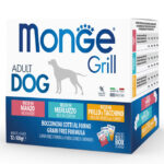 MONGE GRILL MIX CANE ADULTO MANZO, MERLUZZO, POLLO E TACCHINO 12PZ 100GR