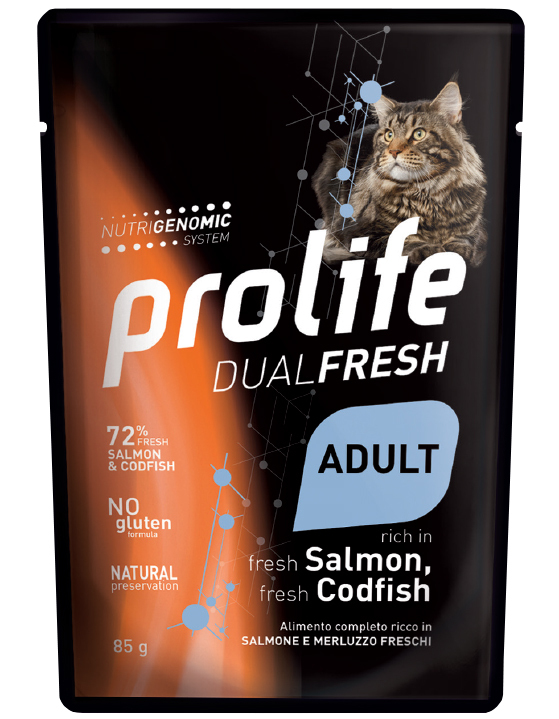 PROLIFE CAT DUAL FRESH ADULT SALMON&CODFISH - Busta 85g