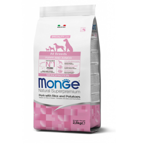 MONGE ALL BREEDS DOG PUPPY MONOPROTEICO MAIALE, RISO E PATATE 2,5KG