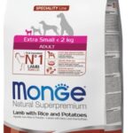 MONGE DOG EXTRA SMALL ADULT AGNELLO, RISO E PATATE 800GR