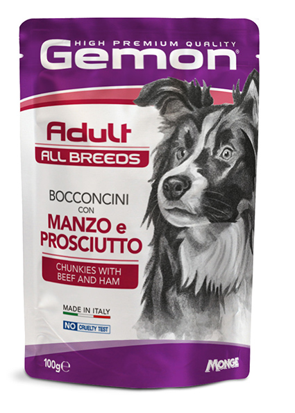 MONGE GEMON BUSTE CANE ADULT MANZO E PROSCIUTTO 100GR