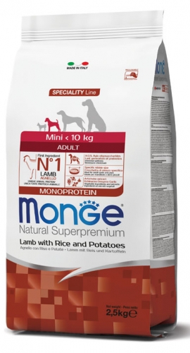 MONGE MINI ADULT AGNELLO, RISO E PATATE 7,5KG