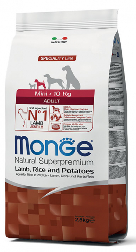 MONGE MINI ADULT AGNELLO, RISO E PATATE 800GR