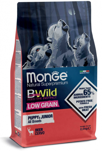 MONGE BWILD LOW GRAIN DOG PUPPY CERVO 2,5KG