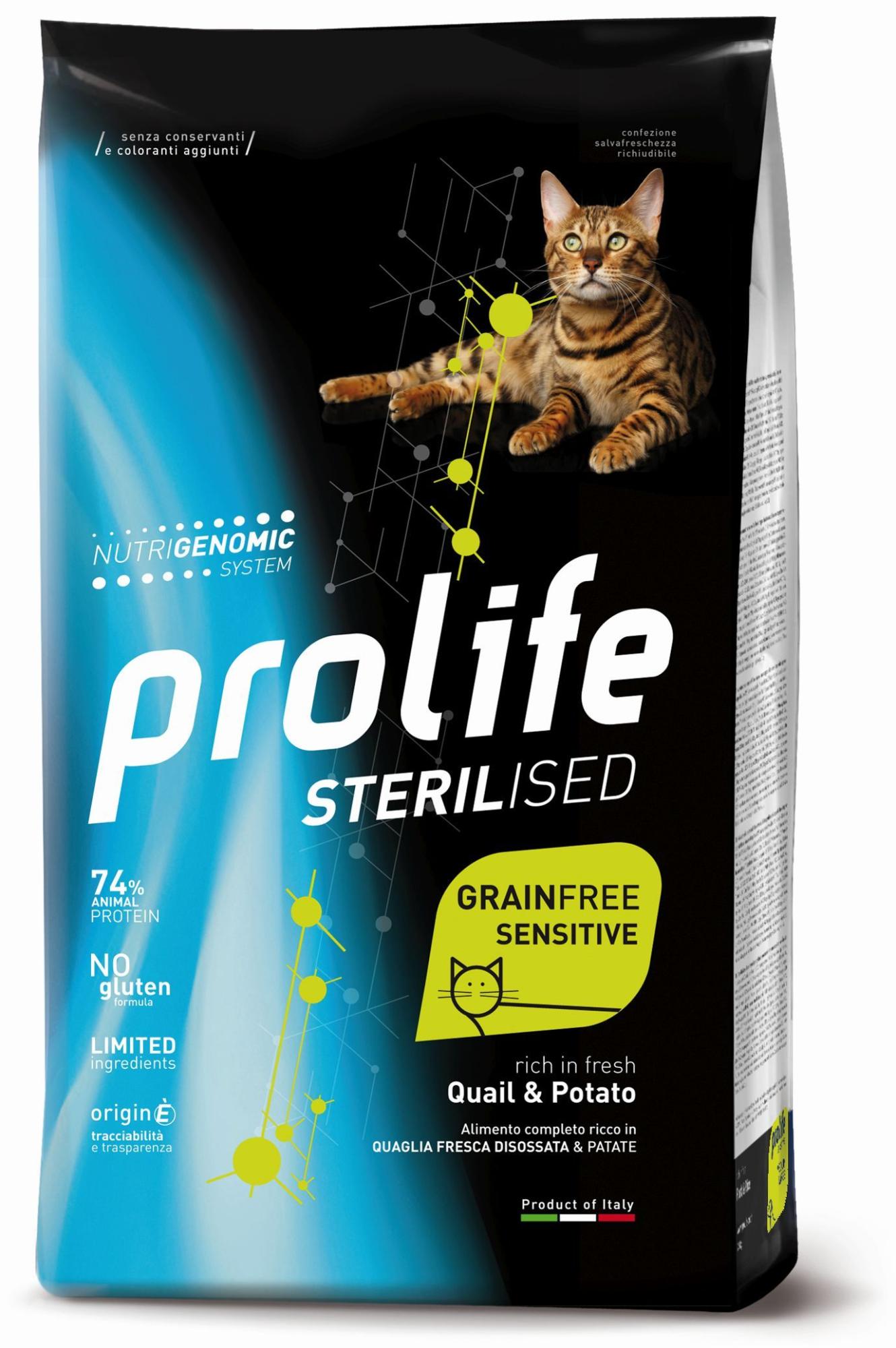 PROLIFE CAT STERILISED GRAIN FREE SENS. ADULT QUAIL&POTATO 1,5KG