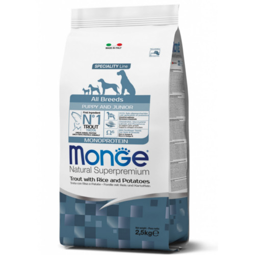 MONGE ALL BREEDS DOG PUPPY MONOPROTEICO TROTA, RISO E PATATE 2,5KG