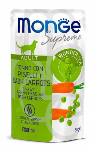 MONGE BUSTE SUPRIME ADULT TONNO PISELLI E CAROTE 80GR
