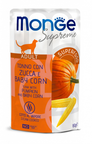 MONGE BUSTE SUPRIME ADULT TONNO,ZUCCA E BABY CORN 80GR