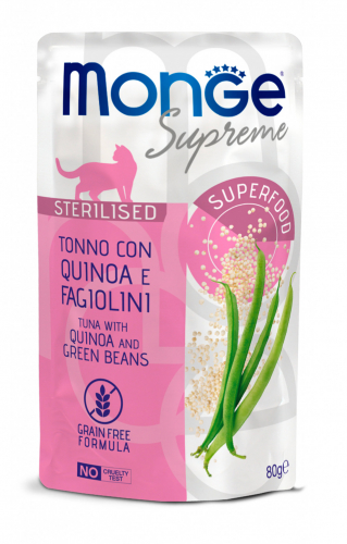 MONGE BUSTE SUPRIME STERILIZZATO TONNO QUINOA E FAGIOLINI 80GR